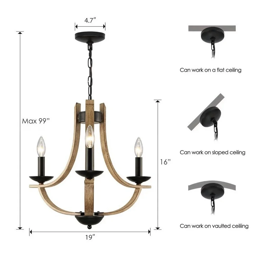 Farmhouse‎ Chandelier For Dining Room 3 Light 19
